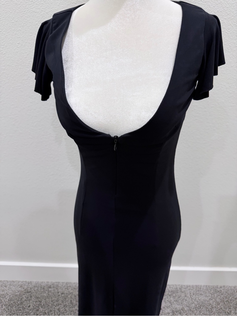 Black Scoop-Neck Midi Dress with Flutter Cap Sleeves - Picture 2 of 5